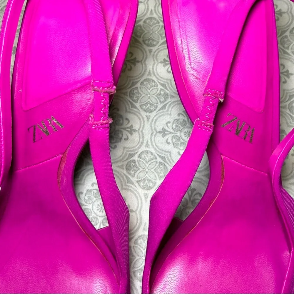 Zara Fuchsia Fabric High-Heel Slingback Court Shoes. Size 37/6.5